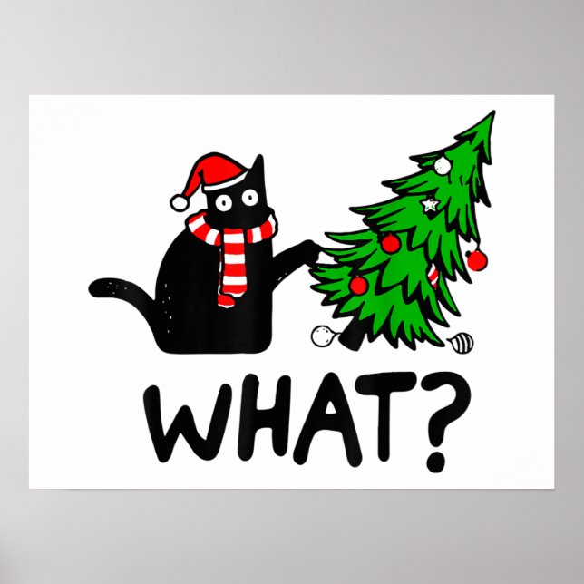 Poster Chat drôle Ce Chat Noir Poussant Arbre de Noël T- (Devant)