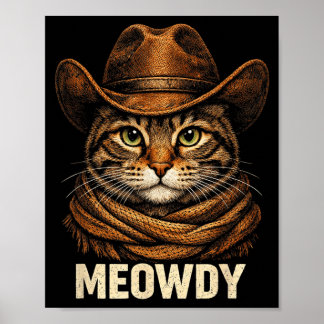 Poster Chat drôle de cow-boy country western vintage Meow