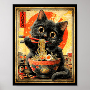 Poster Chat drôle de Ramen amateurs de nouilles Anime Ota