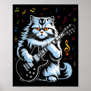 Poster Chat drôle de rock jouant de la guitare