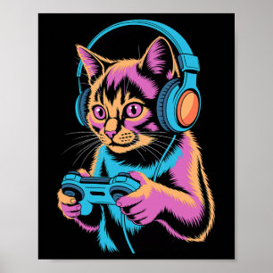Poster Chat drôle de vidéo de jeu de jeu vidéo de chat