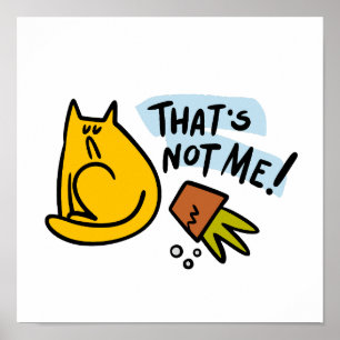 Poster Chat drôle et pot de fleurs renversé