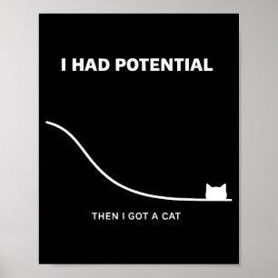 Poster Chat Drôle J'avais du Potentiel Puis J'ai eu un Ch