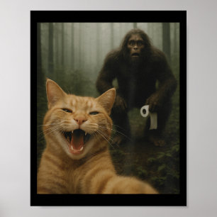 Poster Chat Drôle Surpris Happy Selfie Avec Bigfoot Sasq