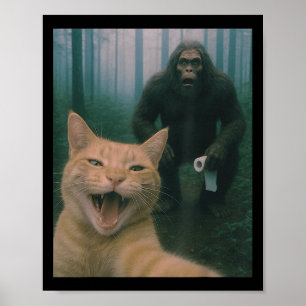 Poster Chat Drôle Surpris Happy Selfie Avec Bigfoot Sasq