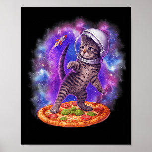Poster Chat Drôle Voler Une Pizza Astronaut Kitten Space 