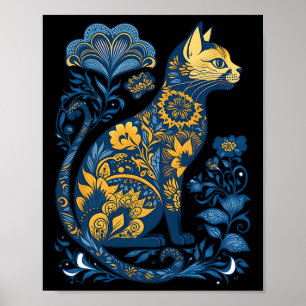 Poster Chat d'Ukraine Floral Vintage Drapeau Ukrainien Et