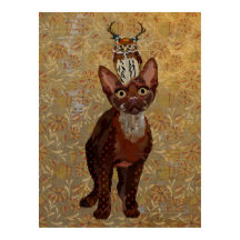 CHAT EN CUIVRE ET OWL ANTLER