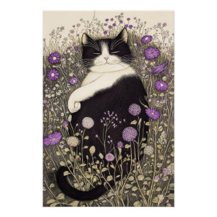 Poster Chat en fleurs
