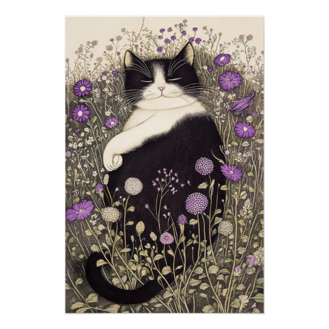Poster Chat en fleurs (Devant)