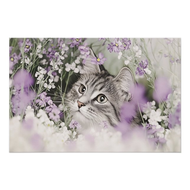 Poster Chat en fleurs (Devant)