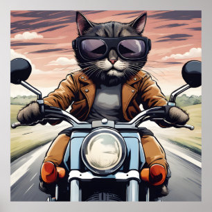 Poster Chat en moto
