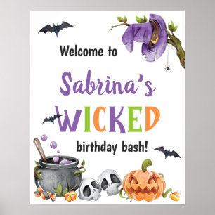 Poster Chat en sorcière, fête d'anniversaire, tout âge