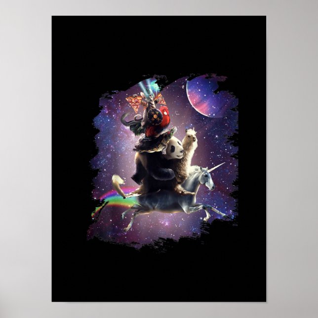 Poster Chat équitation Panda Llama Unicorn (Devant)