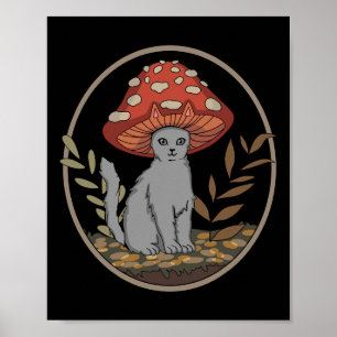 Poster Chat esthétique Cottagecore Avec Casquette Champig