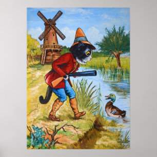 Poster Chat et Canard, Louis Wain