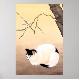 Poster Chat et fleurs de prunier - Hishida Shunso Affich