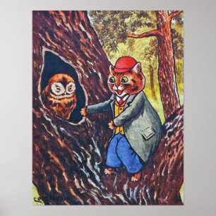 Poster Chat et Hibou, Louis Wain