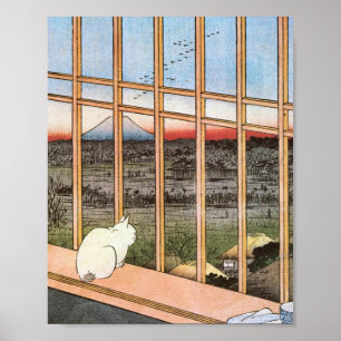 Poster Chat et Mont Fuji, Hiroshige
