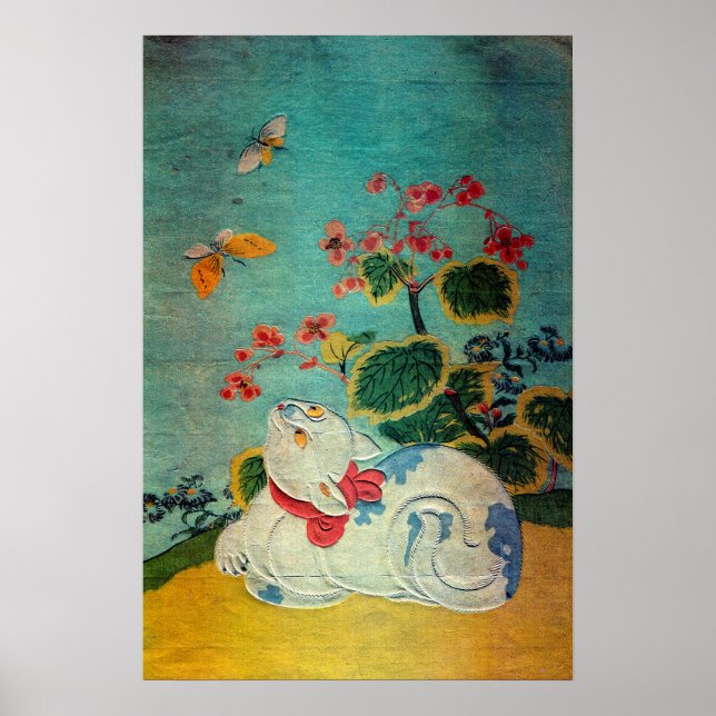 Poster Chat et papillon, Suzuki Harunobu (Devant)