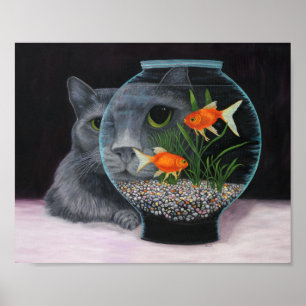 Poster Chat et pêcheur Gris Long Haïlé