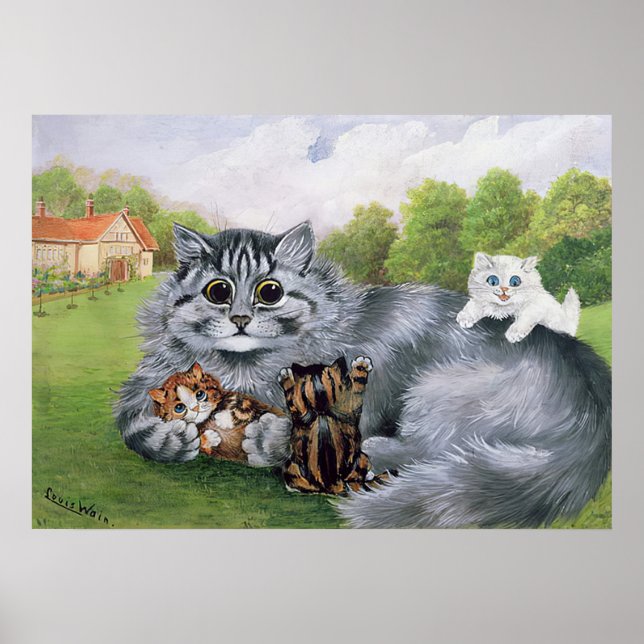 Poster Chat et ses chatons, Louis Wain (Devant)