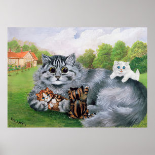 Poster Chat et ses chatons, Louis Wain