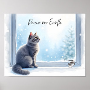 Poster Chat et Souris Cozy près de la fenêtre - Art Aquar