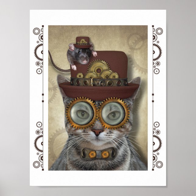 Poster Chat et souris Steampunk (Devant)