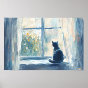 Poster Chat Fauviste dans une Fenêtre Ensoleillée – Perso
