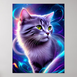 Poster Chat, fond dans le néon discret