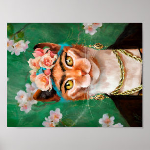 Poster chat Frida avec fleurs