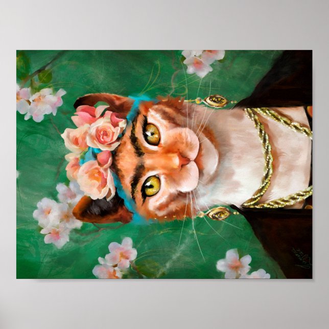 Poster chat Frida avec fleurs (Devant)