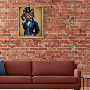 Poster Chat Funny Steampunk En Veste bleue