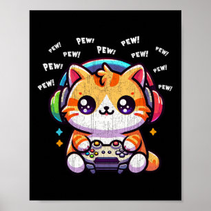 Poster Chat Gamer Pew Drôle Jeux Vidéo Vintage Garçons Ho