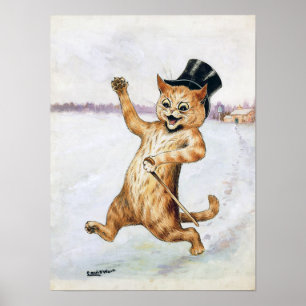 Poster Chat Gentleman Marchant dans la Neige, Louis Wain