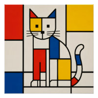 Chat géométrique de style Mondrian Art abstrait Po