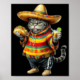 Poster Chat Gras Drôle Cinco De Mayo Chaton Gras Chat ave