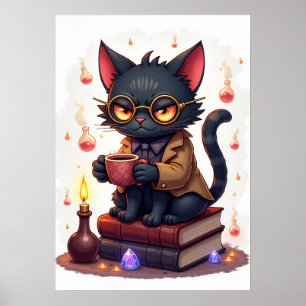 Poster Chat Grincheux Dark Academia Lecteur Bibliophile L