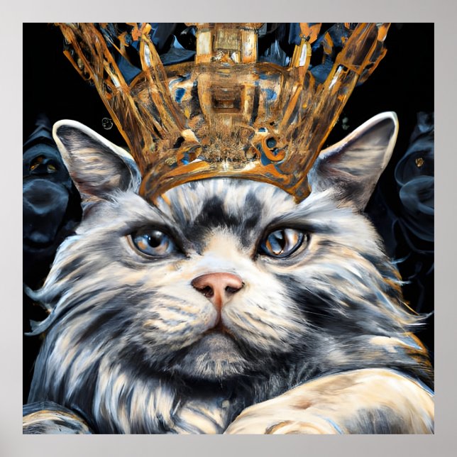 Poster Chat gris dans une couronne (Devant)