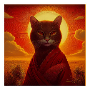 Poster Chat Gris Portant Une Robe Élégante Dans Une Scène