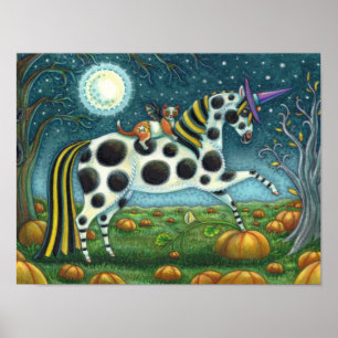 Poster CHAT HALLOWEEN PONY ET BAT CHAT Imaginaire Cheval