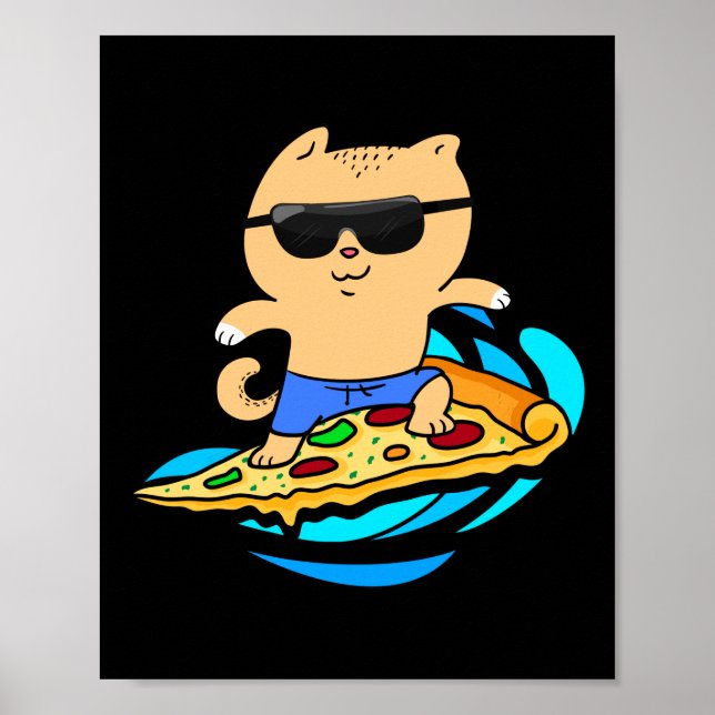 Poster Chat Hawaïen Surfant Sur Pizza Slice (Devant)