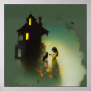 Poster Chat House Chat Horns Abstrait Witchy AI Art Matte