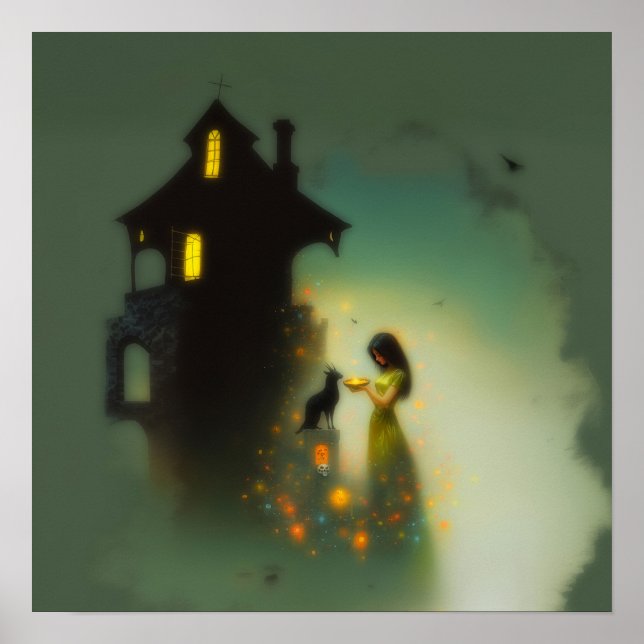 Poster Chat House Chat Horns Abstrait Witchy AI Art Matte (Devant)