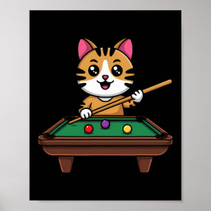 Poster Chat Intelligent Jouer Des Billiards Drôle Humoris