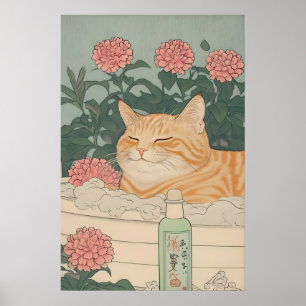 Poster Chat Japonais Imprimé Tabby Gingembre dans la Sall