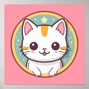 Poster Chat japonais mignon Kawaii Kitten