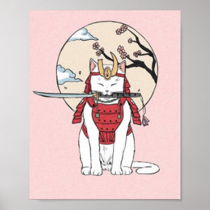 Poster Chat japonais Sakura Samurai
