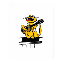 chat jaune jouant de la guitare et chantant
